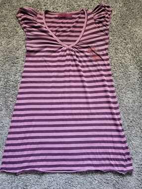Purple Striped V-Neck Tee Dress Size Small Yag Couture